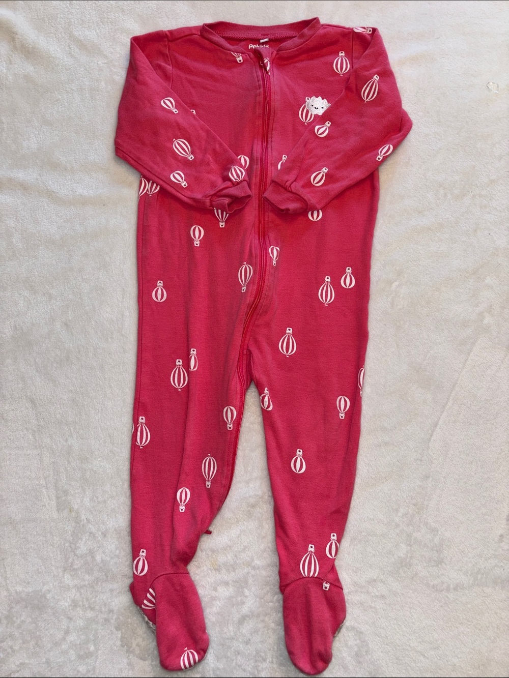 (2 for $10) PEKKLE Pink Footed Sleeper footie with White Balloon Print 24 month